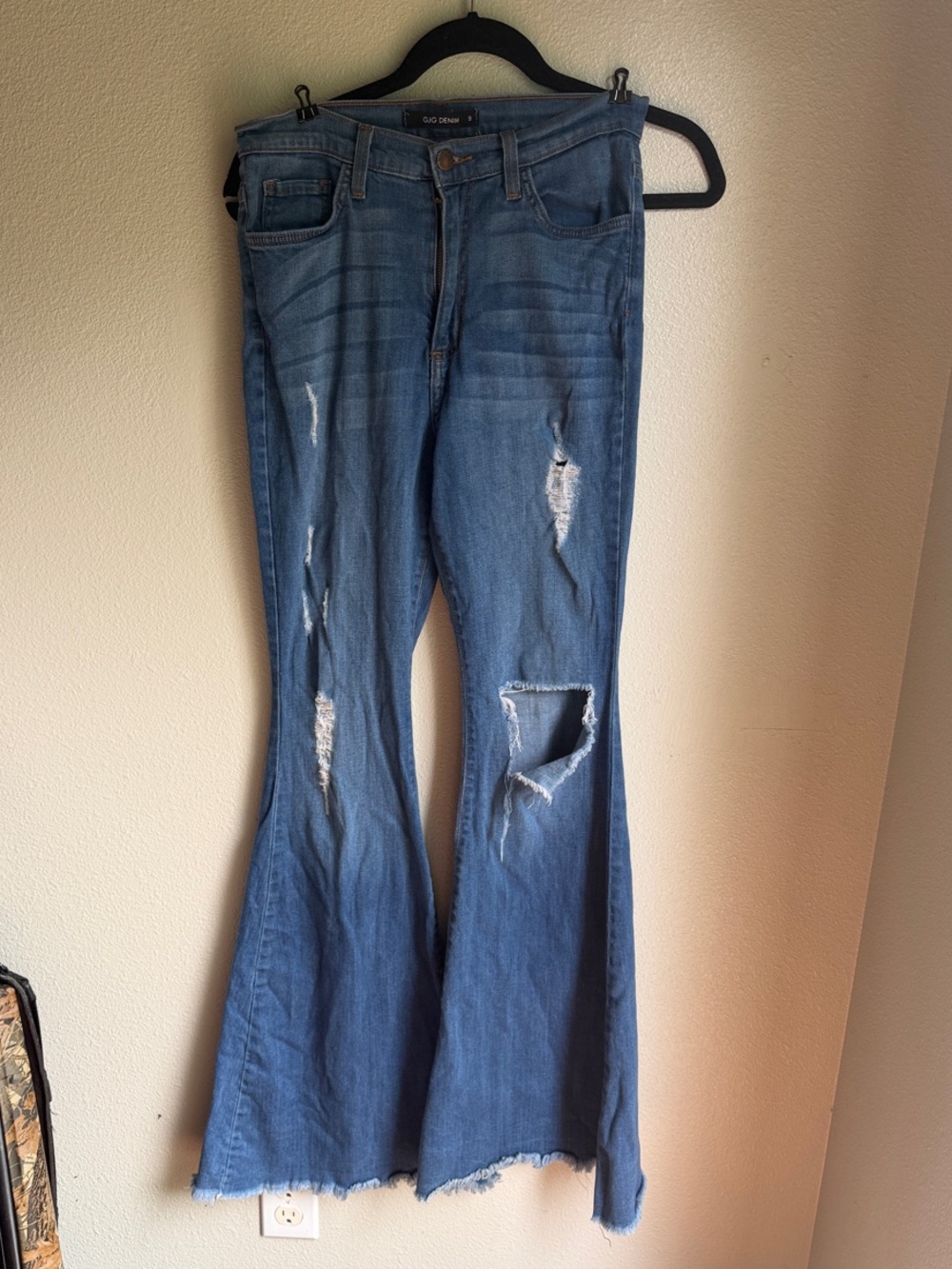 GAP Denim Blue Distressed Flare Jeans sku1